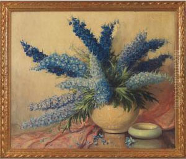 Hybrid Delphinium Oil Painting by Volney Allan Richardson