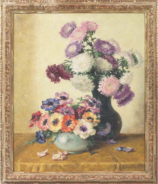Asters And Rhinoculous Oil Painting by Volney Allan Richardson