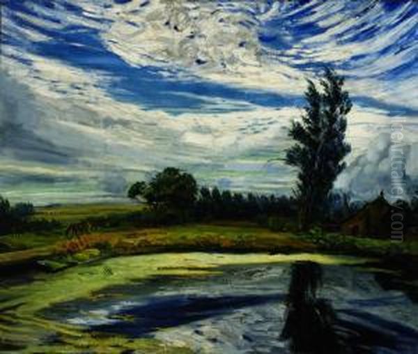 Landscape Under Movingsky Oil Painting by Marius J. Richters