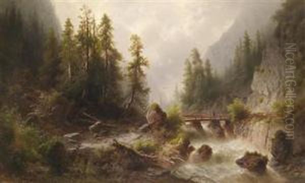 Mountain Torrent Oil Painting by Albert Rieger