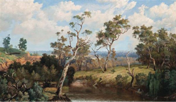 The Old Ferry, Studley Park, Kew 1875 Oil Painting by Henry Rielly