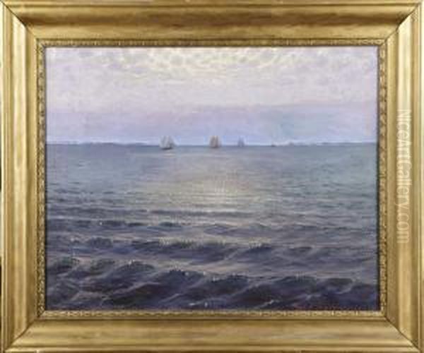Kustmotiv Medbatar Oil Painting by Algot Viktor Ringstrom