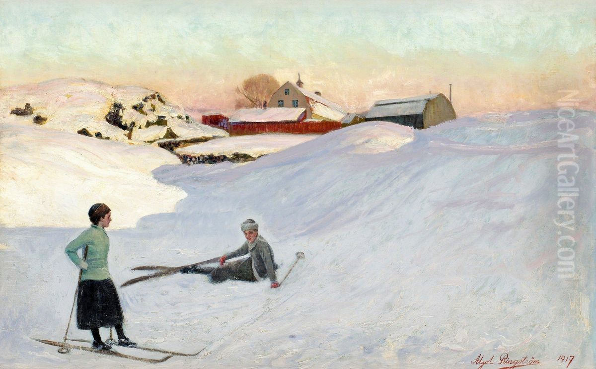 Skidtur Oil Painting by Algot Viktor Ringstrom