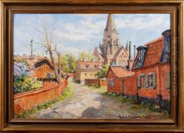 Sofia Kyrka Fran Nytorget Oil Painting by Algot Viktor Ringstrom