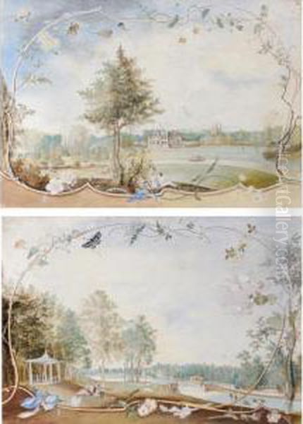 The Grounds At Honington Hall, Warwickshire, Showing The South And West Fronts; The Grounds Of Honington Hall, Warwickshire, Showing The Ornamental Water Designed By Sanderson Miller Oil Painting by Thomas Sen Robins