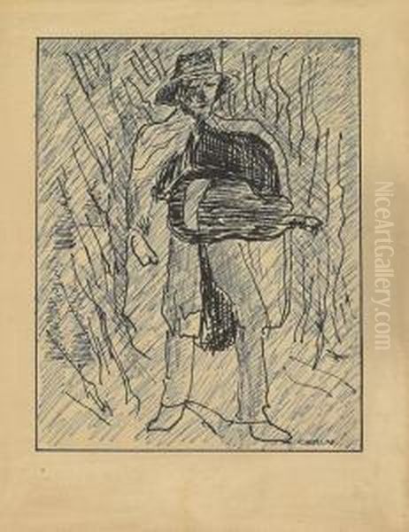 Juglar Con Zanfona Oil Painting by Alfonso Rodriguez Castelao