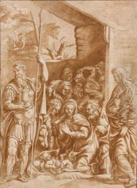 L'adoration Des Bergers Avec Saint Longin Et Saint Jean Oil Painting by Giulio Romano (Orbetto)