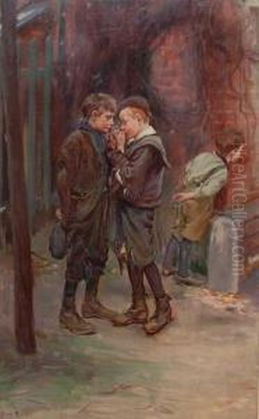 sneaking A Smoke Oil Painting by Eva Roos