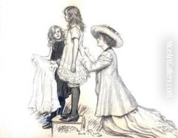 With The Duchess As Maid .... Signed. Charcoal. Unframed. 18 X23ins Oil Painting by Eva Roos