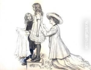 With The Duchess As Maid .... Signed. Charcoal. Unframed. 18 X23ins