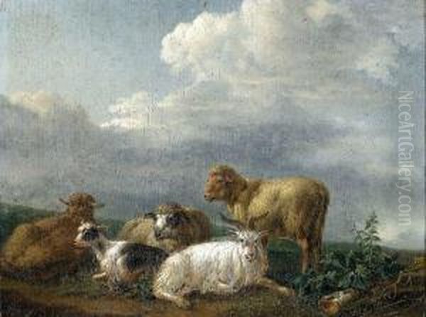 Ziegen Und Schafe Oil Painting by Joseph Rosa Roos