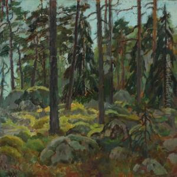 Forest With Pine Trees Oil Painting by Wanda Reikchmann Roose