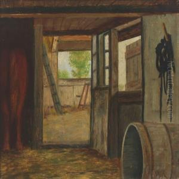 Interior From A Stable Oil Painting by Wanda Reikchmann Roose