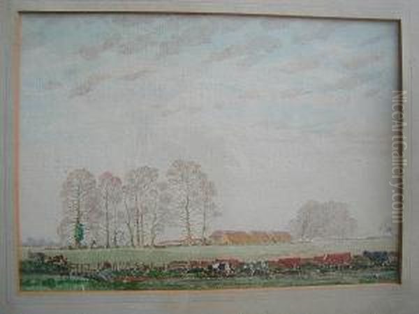 Nine Elms & A Rickyard Oil Painting by George Herbert Rose
