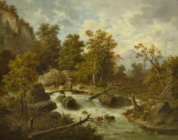 Gebirgsbach Oil Painting by Karl Julius Rose