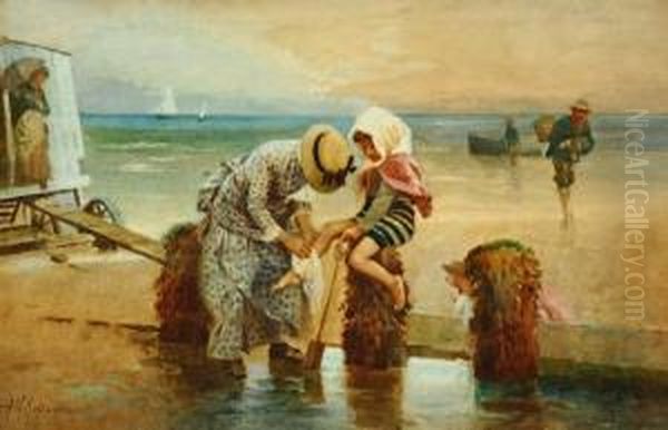 Figures On A Beach Oil Painting by Alexander Rossi