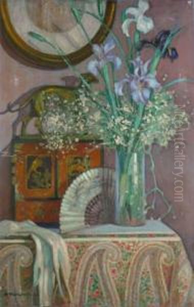 Interieur Japonisant Aux Iris Oil Painting by Auguste Roubille