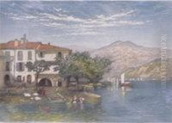 Four Lake Como Aquatints Oil Painting by Claude Hamilton Rowbotham
