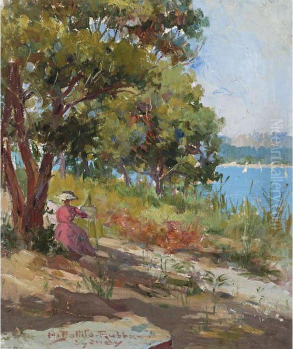 Woman Painting, Sydney Harbour Oil Painting by Anthony Datillo Rubbo
