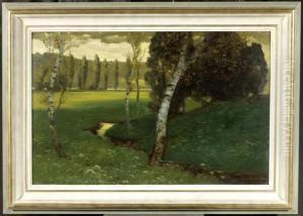 A Birch Forest With A Clearing Oil Painting by Eduard Rudisuhli