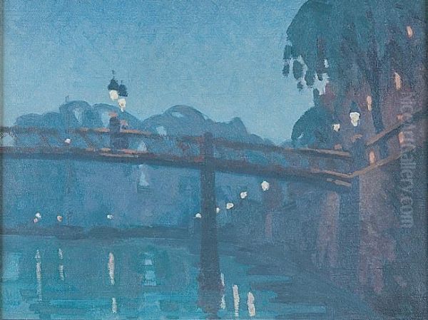 Most / Nokturn Paryski Oil Painting by Jan Rudnicki