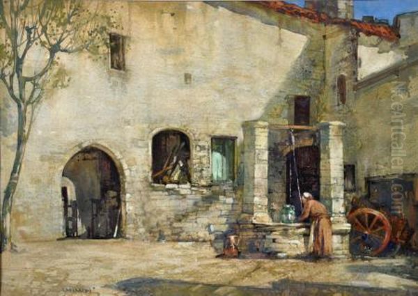  an Old Well, Villeneuve Avignon  Oil Painting by Raymond Rushton