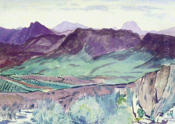 Mountains Seen From Ronda, Spain Oil Painting by Albert Rutherston