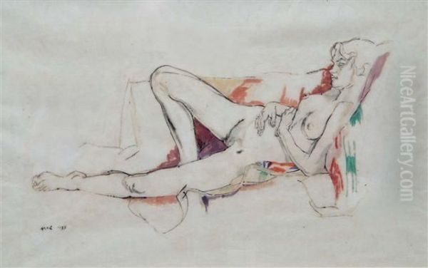 Reclining Nude Oil Painting by Albert Rutherston
