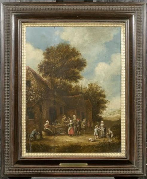 Peasants Feasting Oil Painting by E. Ruytenbach