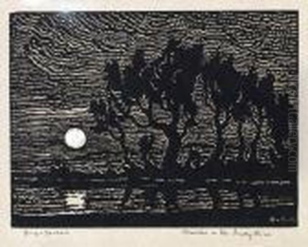 Moonrise On The Smokey River Oil Painting by Sven Birger Sandzen