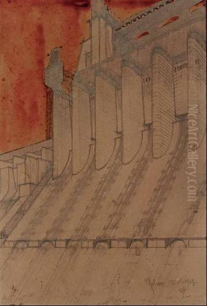 Centrale Elettrica Oil Painting by Antonio Sant'Elia
