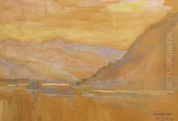 Dunarea La Orsova Oil Painting by Gheorghe Sarbu