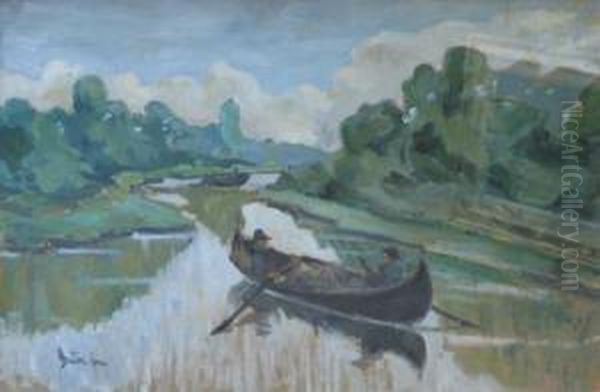 Pescariin Delta Oil Painting by Gheorghe Sarbu