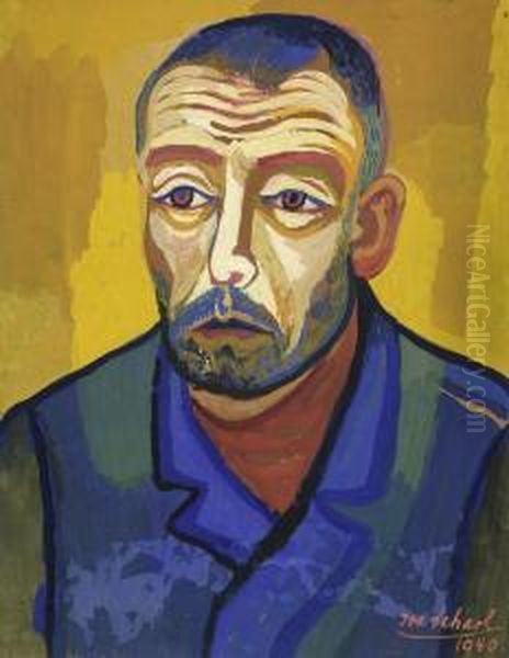 Mann Mit Blauer Jacke Oil Painting by Josef Scharl