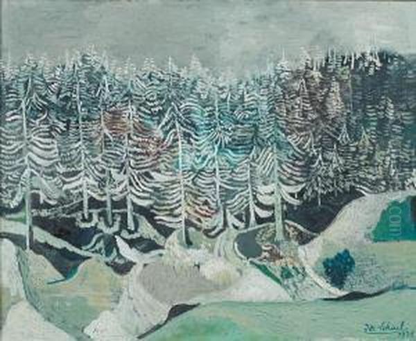 Winter Landscape Oil Painting by Josef Scharl