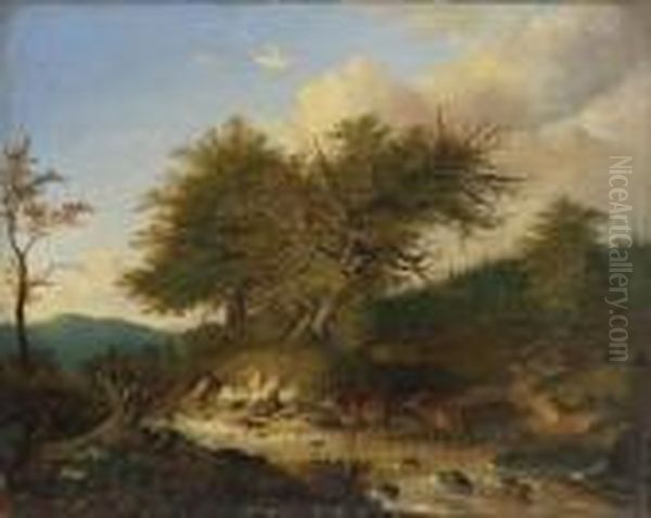 Bachlandschaft Oil Painting by August Schleich