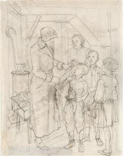 Poor Family Oil Painting by Rudolf Schlichter