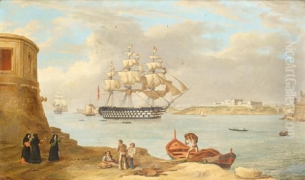 Hms Britannia Oil Painting by Anton Schranz