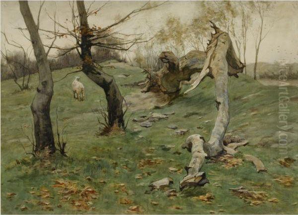 'de Oude Boom In Het Koningsduin' - The Old Tree In The King'sdune Oil Painting by Bernard Schregel
