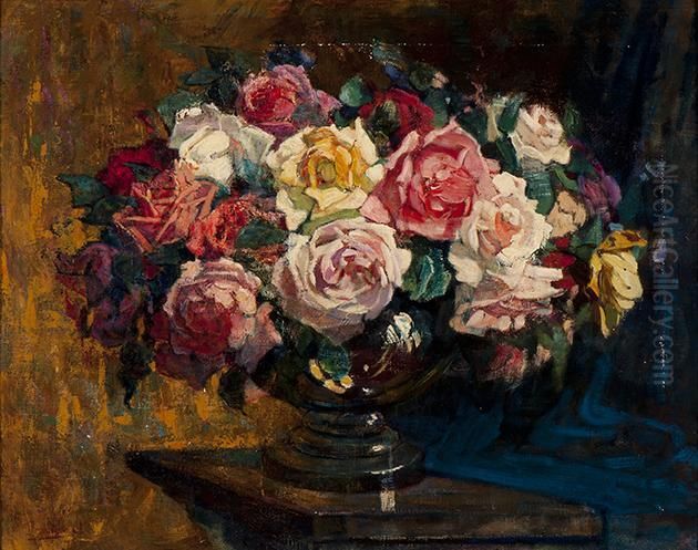A Bouquet Of Roses Oil Painting by Bernard Schregel