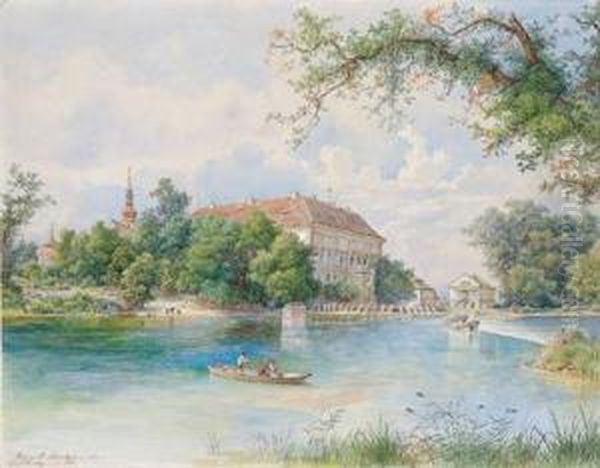 A Castle At The Elbe River Oil Painting by Heinrich Carl Schubert