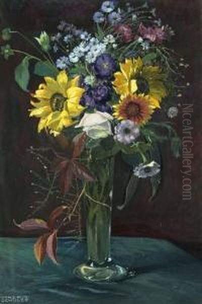 Blumenstilleben Mit Einem Sommerstraus In Der Vase Vor Oil Painting by Hans Rudolf Schulze