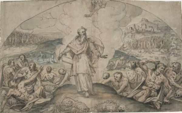 La Vision D'ezechiel Oil Painting by Christoph Schwartz or Schwarz