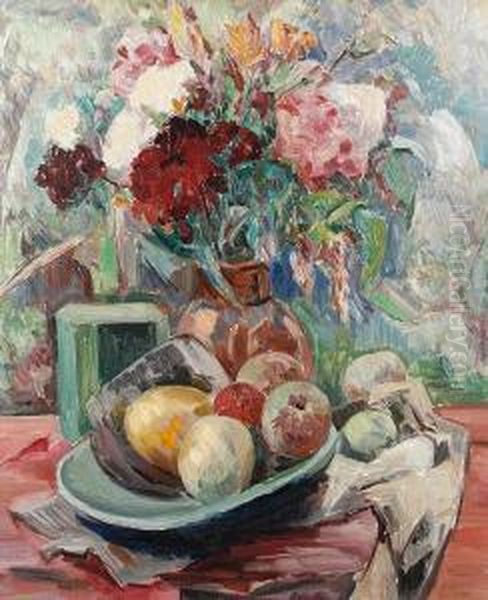 Flowers And Fruit Oil Painting by Elliott Seabrooke