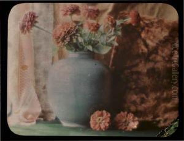 An Autochrome Depicting An Ethereal Still Life Of Flowers In A Vase Oil Painting by George Henry Seeley