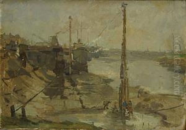 Un Quai Au Port De Nieuport Oil Painting by Adrien Segers