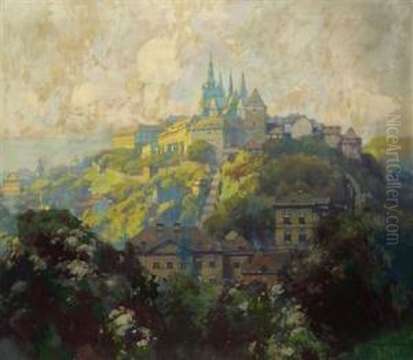 A View Of Prague Castle From The East Oil Painting by Jaroslav Setelik