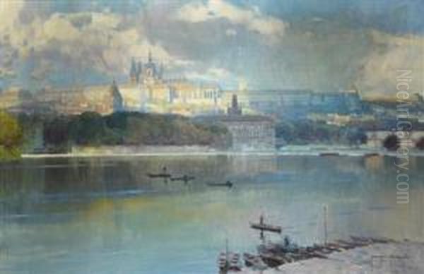 A Prague Castle Panorama Oil Painting by Jaroslav Setelik