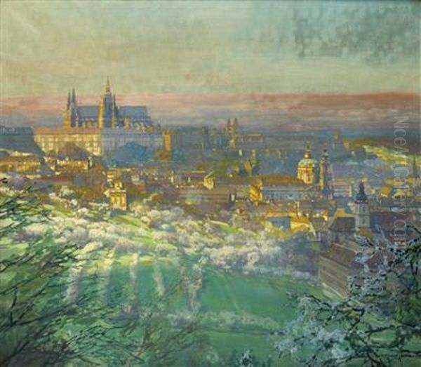 The Lesser Quarter And Prague Castle Oil Painting by Jaroslav Setelik
