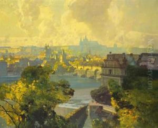 Prague Castle From Bellevue Oil Painting by Jaroslav Setelik